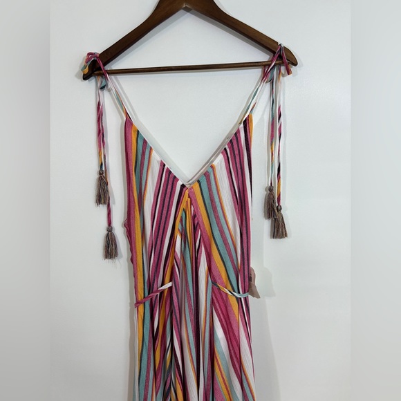 Altar’d State Quesada Striped Maxi Dress Tie Shoulder & Waist Front Slit size S - Picture 6 of 13